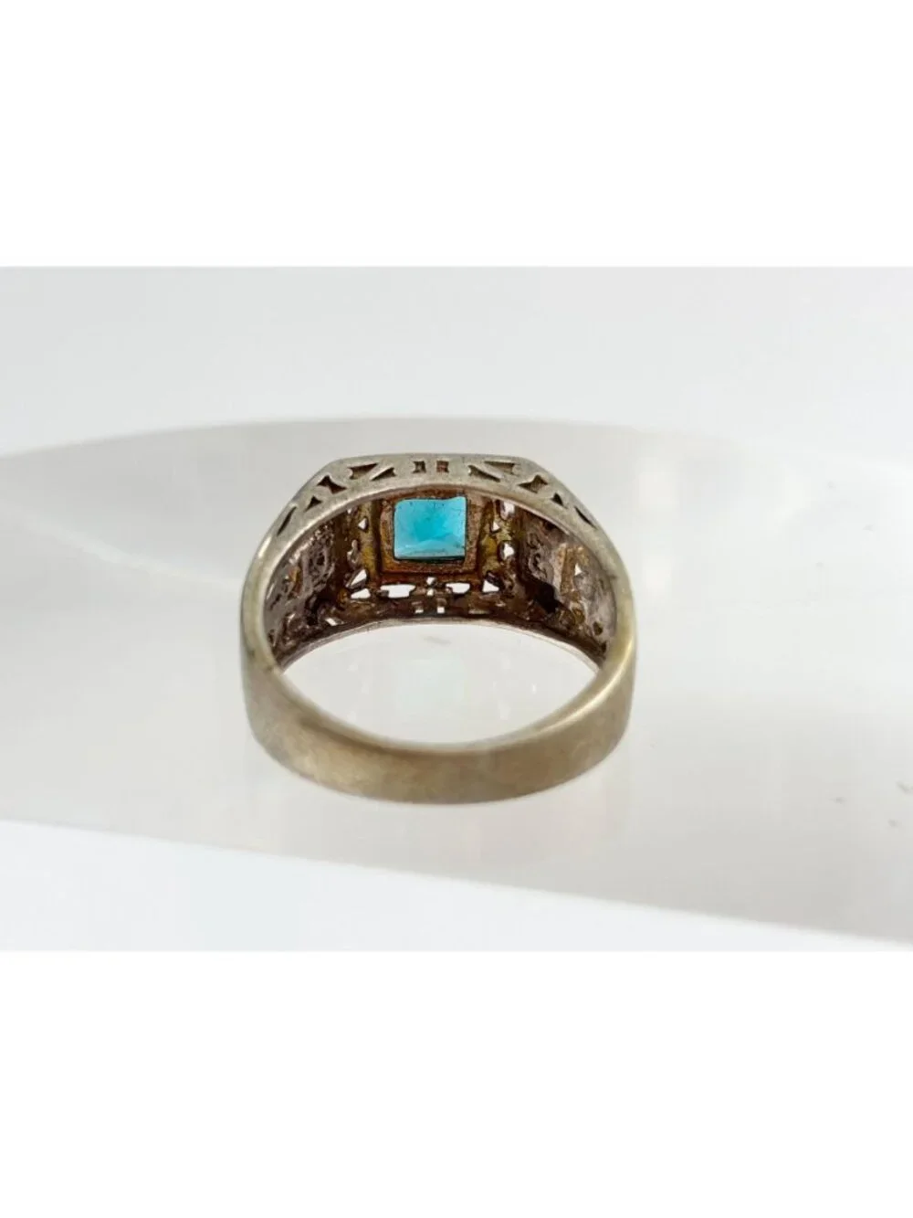 Blue Topaz Tapered Square Cut Cutout Sterling Silver 925 Vintage Ring - sz 9.5